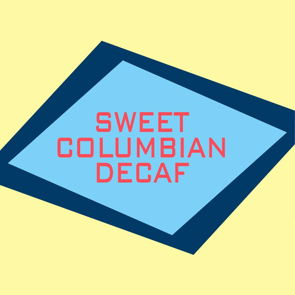 Sweet Columbian Decaf coffee bag design.